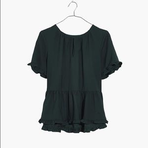 Madewell Stanza Ruffle Hem Top in forest Green XS